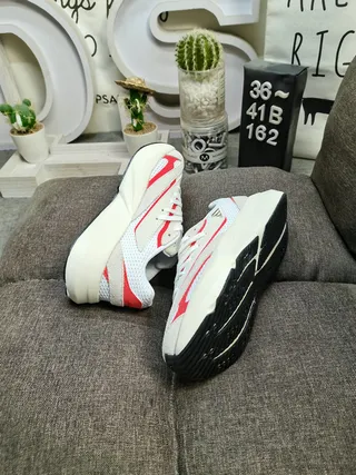 White Red Platform Sole Mesh And Synthetic Panel Construction Chunky Sneakers 6