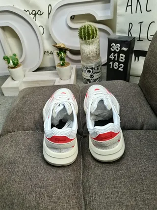 White Red Platform Sole Mesh And Synthetic Panel Construction Chunky Sneakers 8