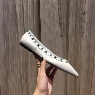 White Studded Pointed Toe Ballet Flats