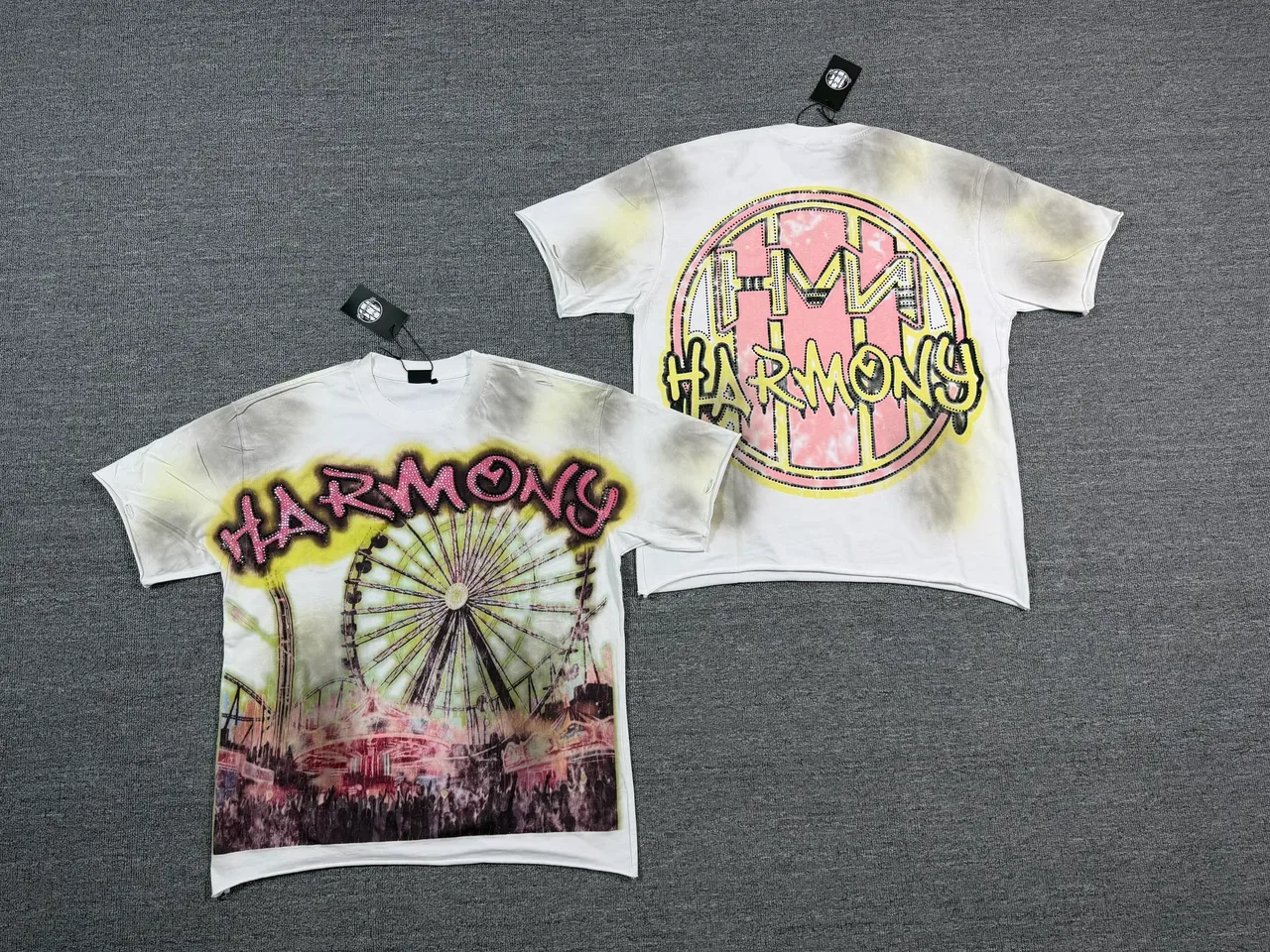 White Tie-Dye Distressed Double-Sided Graphic Print T-Shirt 2