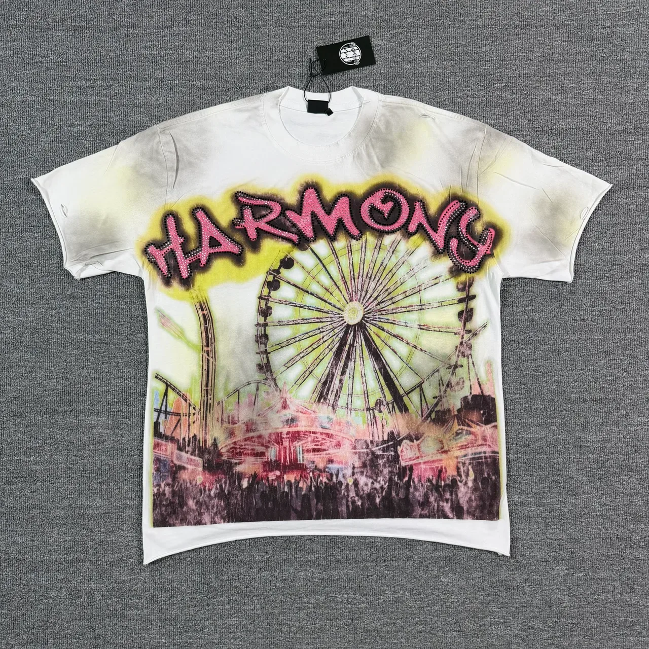 White Tie-Dye Distressed Double-Sided Graphic Print T-Shirt 4