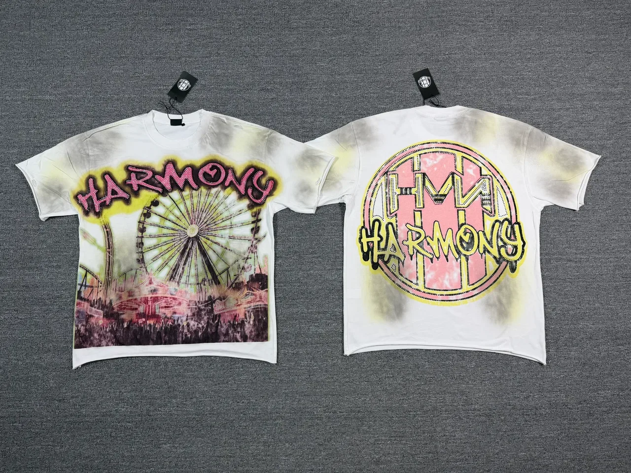 White Tie-Dye Distressed Double-Sided Graphic Print T-Shirt 5