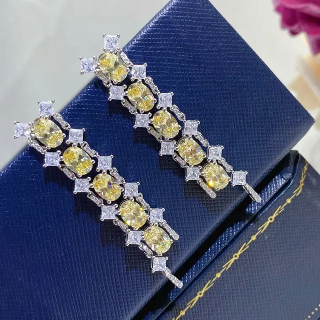 Yellow and Clear Multi-Stone Cascade Dangling Earrings 8