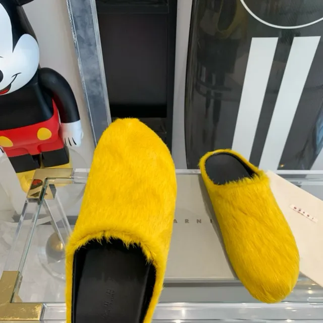 Yellow Black Fuzzy Shearling-Like Upper Open-Back Slipper Silhouette Slippers 3