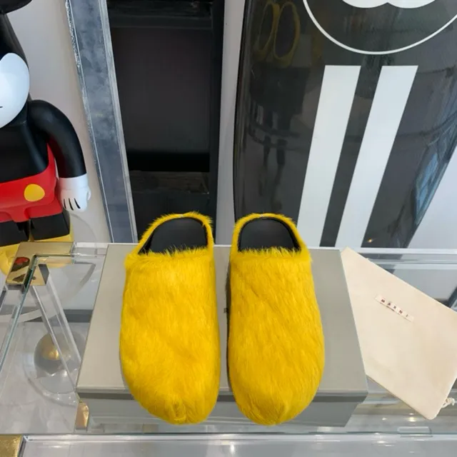 Yellow Black Fuzzy Shearling-Like Upper Open-Back Slipper Silhouette Slippers 7