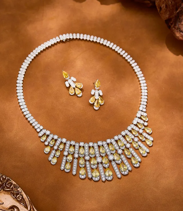 Yellow Pear-Shaped Gemstone and Pavé Diamond Chandelier Earrings 6