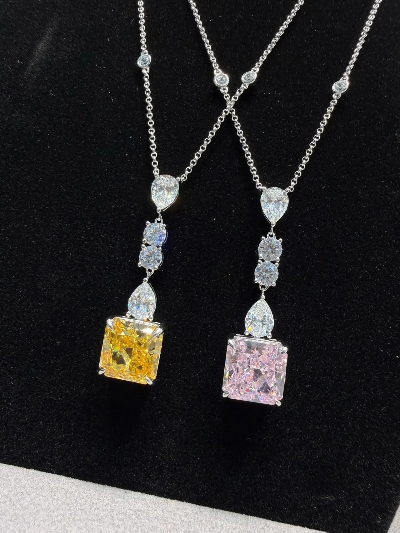 Yellow Silver Drop Pendant Multi-Stone Cascade Necklace 3