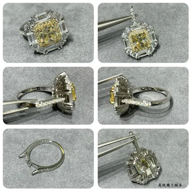 Yellow Silver Halo Cluster Baguette-Accented Ring 3