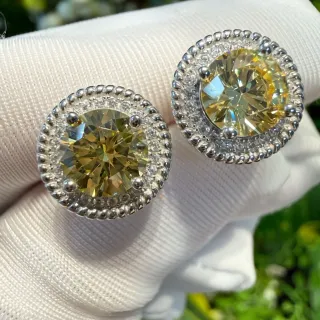 Yellow Silver Round Halo Beaded Bezel Earrings
