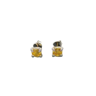 Yellow Silver Square-Cut Gemstone Four-Prong Basket Setting Earrings