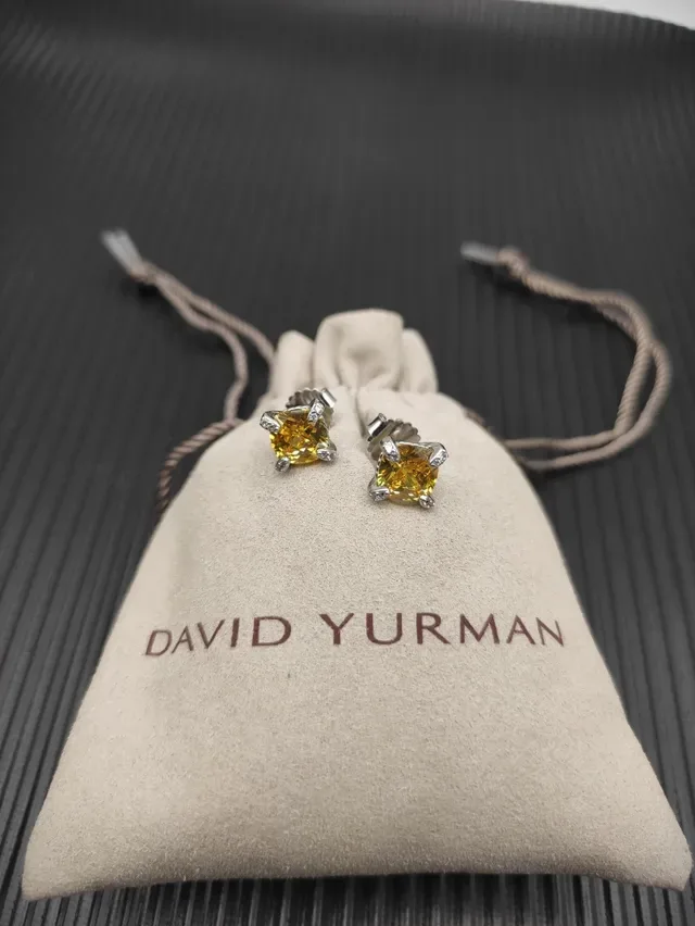 Yellow Silver Square-Cut Gemstone Four-Prong Basket Setting Earrings 9