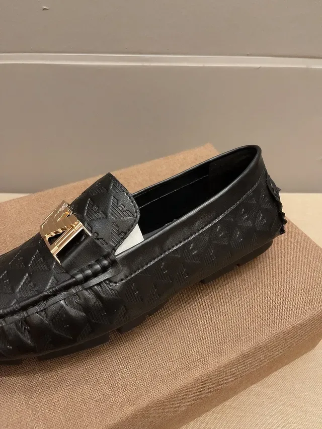 Giorgio Armani Black Gold Embossed Eagle Motif Horsebit Buckle Loafer 4