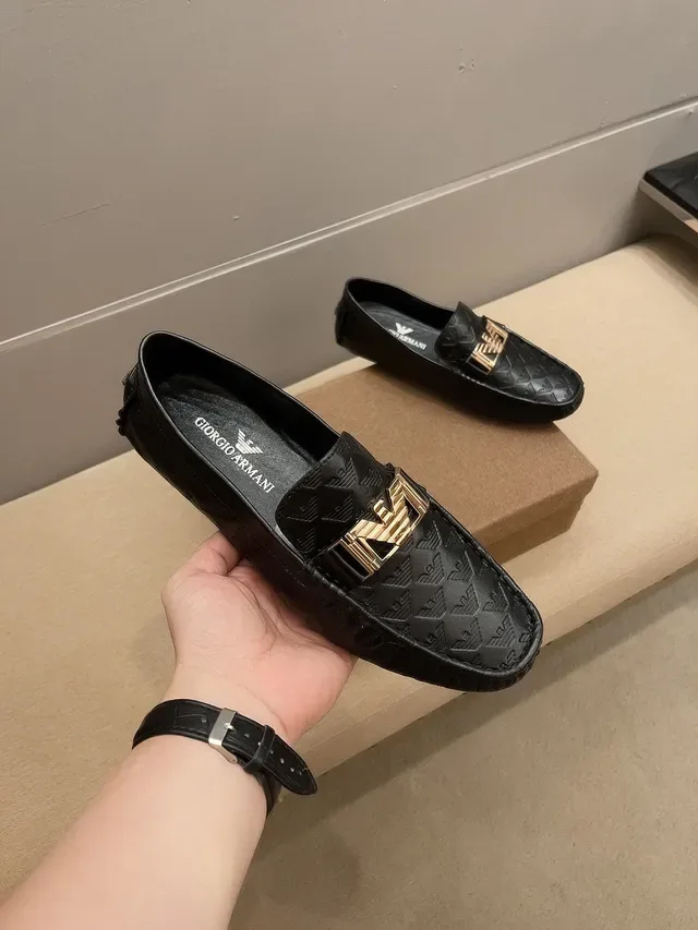 Giorgio Armani Black Gold Embossed Eagle Motif Horsebit Buckle Loafer 5