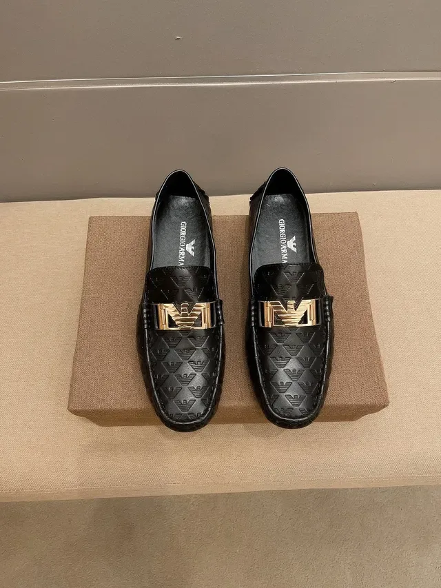 Giorgio Armani Black Gold Embossed Eagle Motif Horsebit Buckle Loafer 9