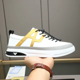 Giorgio Armani White and Gold Monogram Lifestyle Sneakers