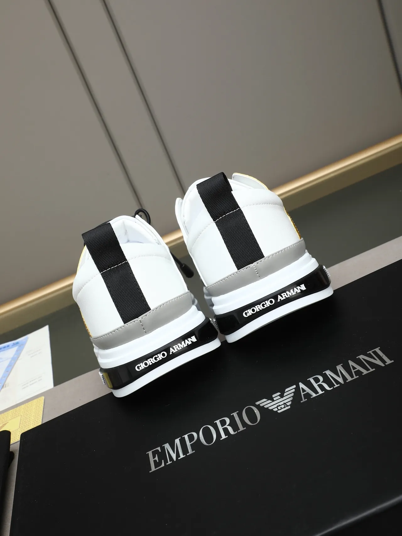 Giorgio Armani White and Gold Monogram Lifestyle Sneakers 3