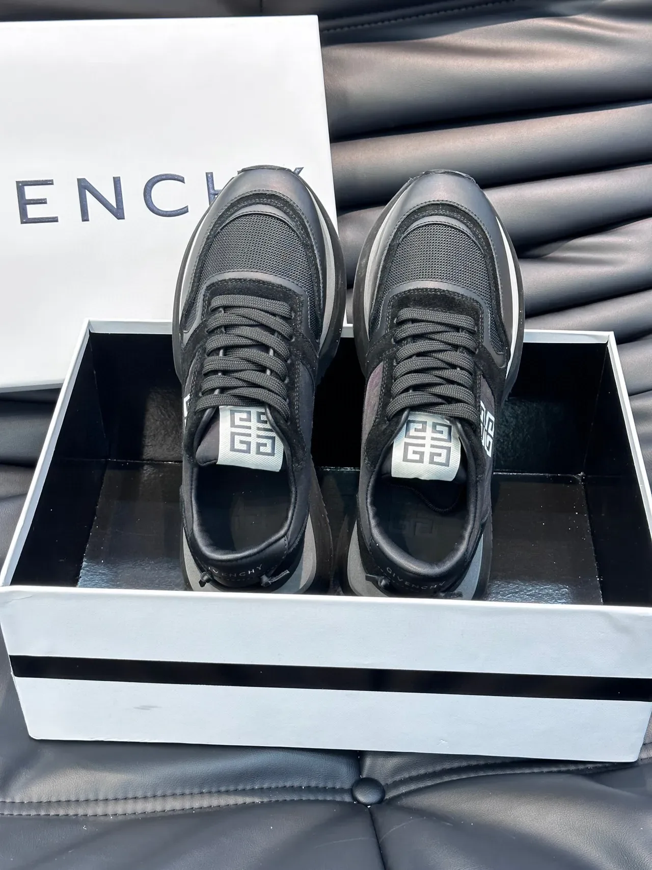 Givenchy Black White Platform Sole Mixed-Material Upper Chunky Sneakers 4