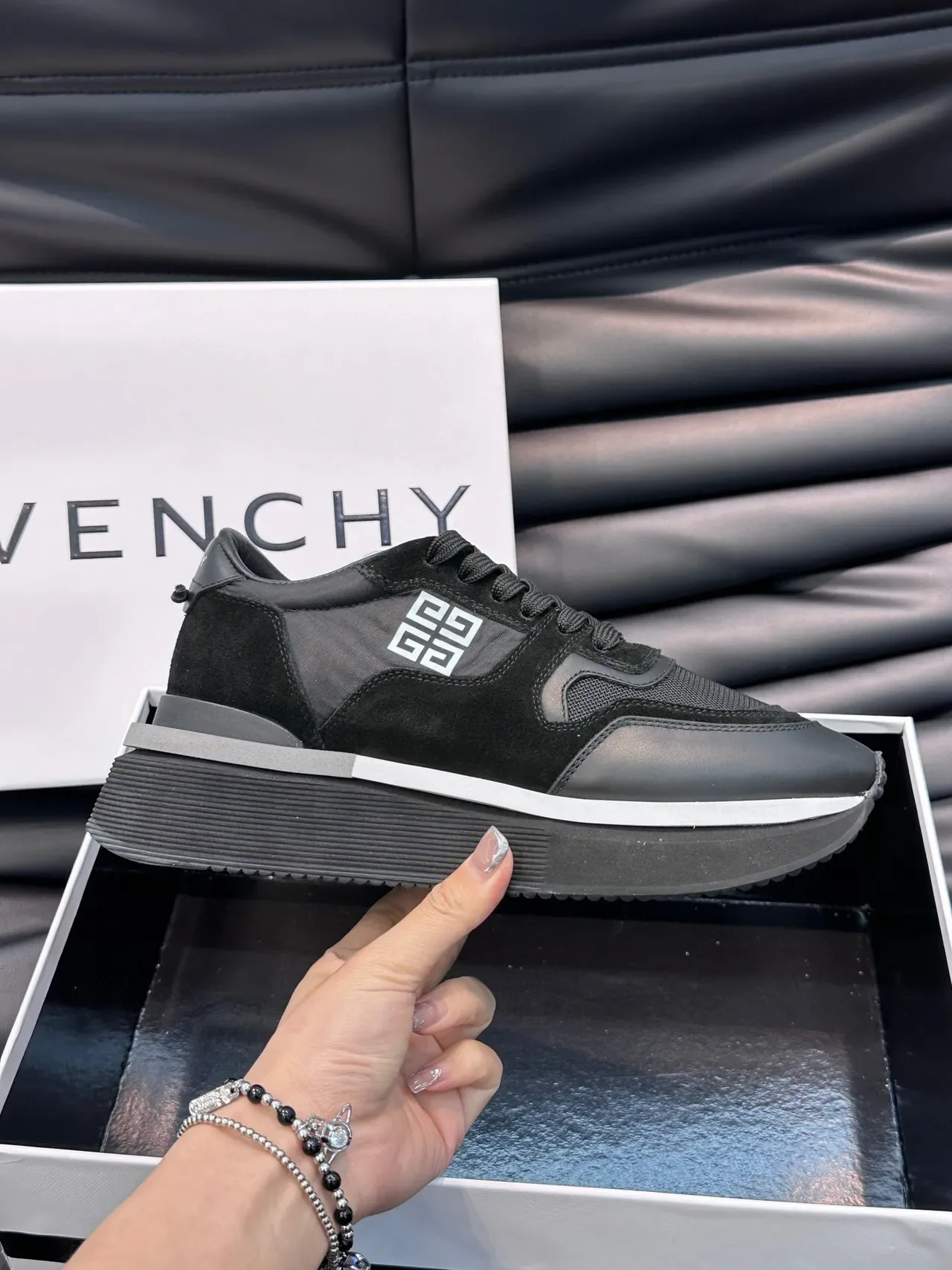 Givenchy Black White Platform Sole Mixed-Material Upper Chunky Sneakers 6