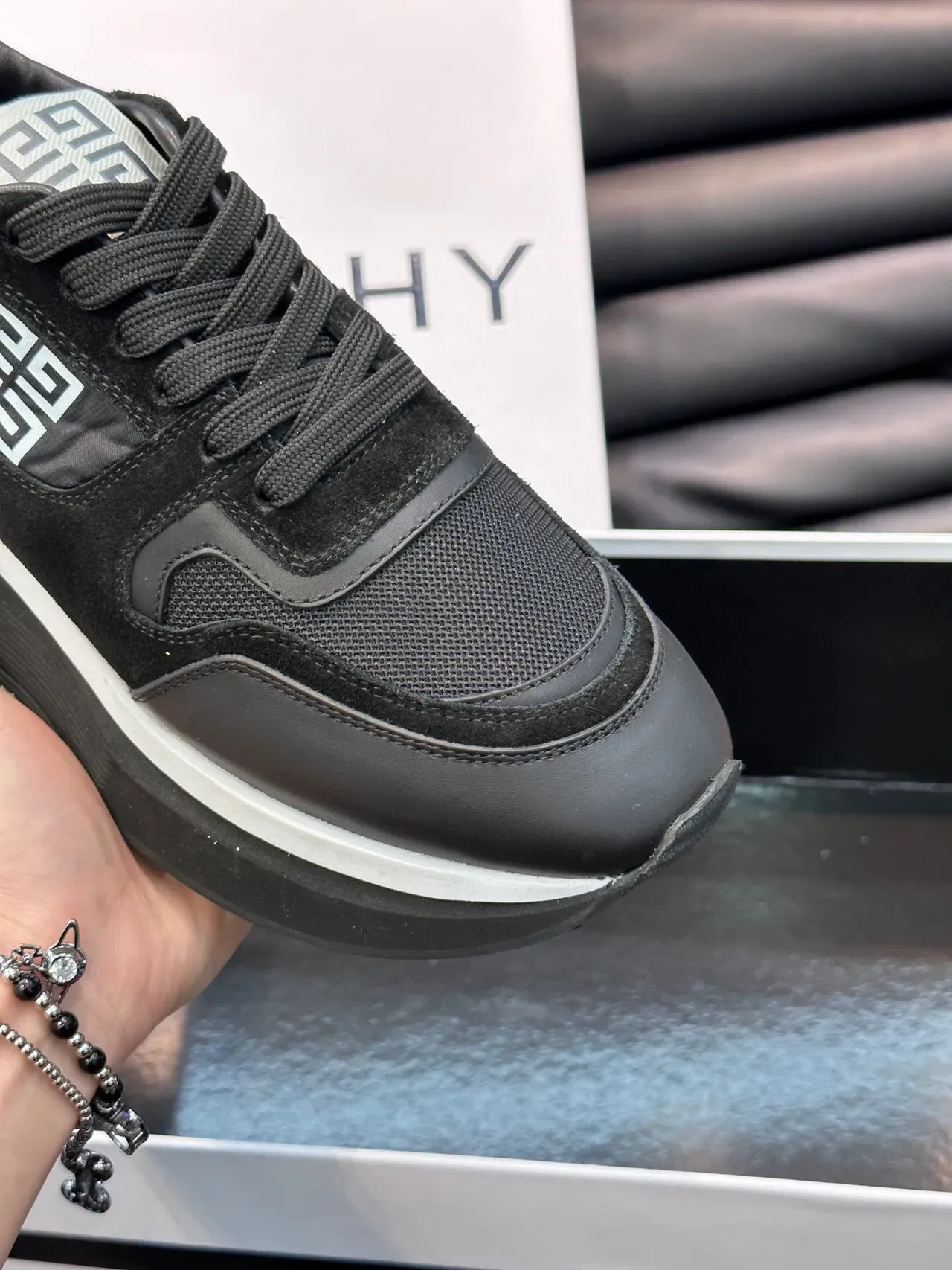 Givenchy Black White Platform Sole Mixed-Material Upper Chunky Sneakers 8