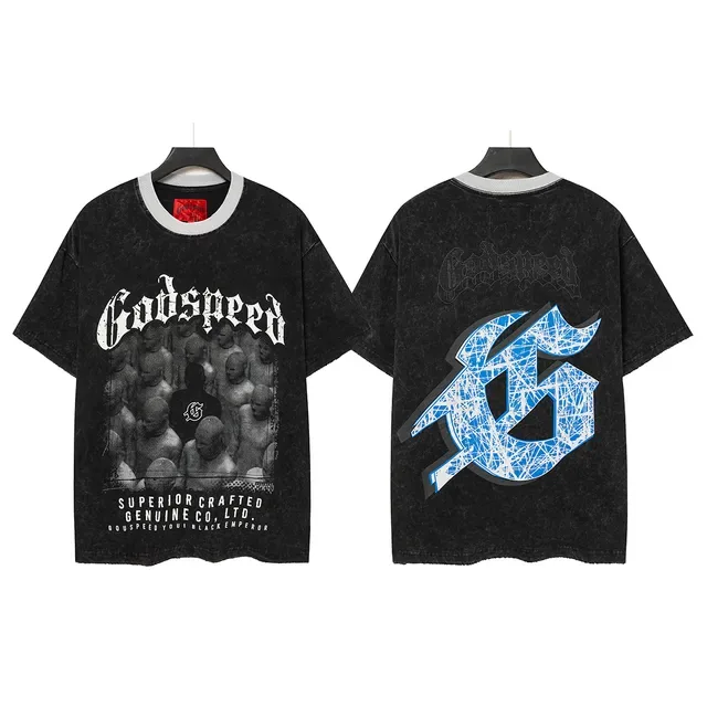 Godspeed Acid-Wash Black Graphic Print T-Shirt 3