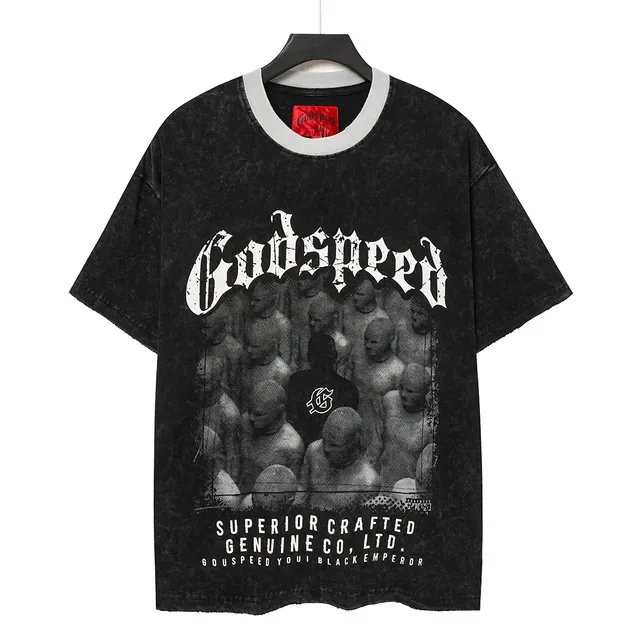 Godspeed Acid-Wash Black Graphic Print T-Shirt 4