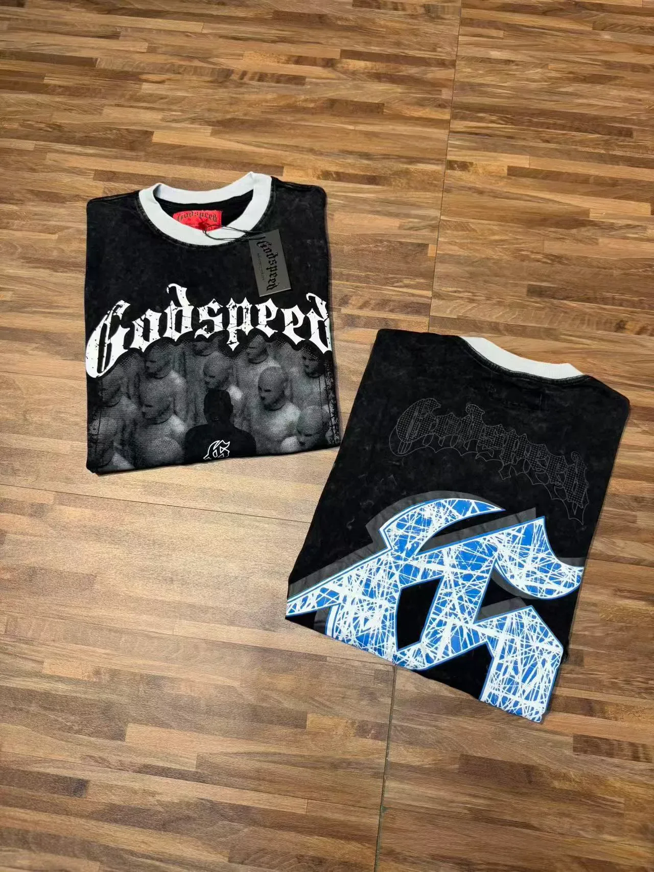 Godspeed Acid-Wash Black Graphic Print T-Shirt 7