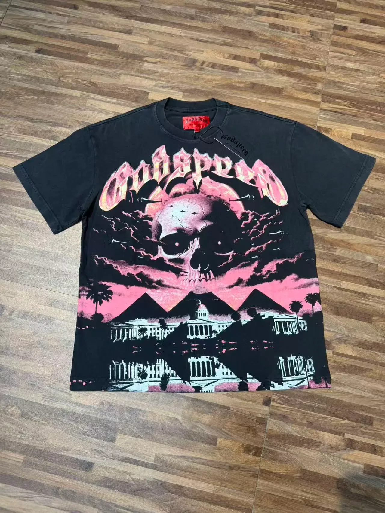 Godspeed Acid Wash Black Skull Graphic T-Shirt 2
