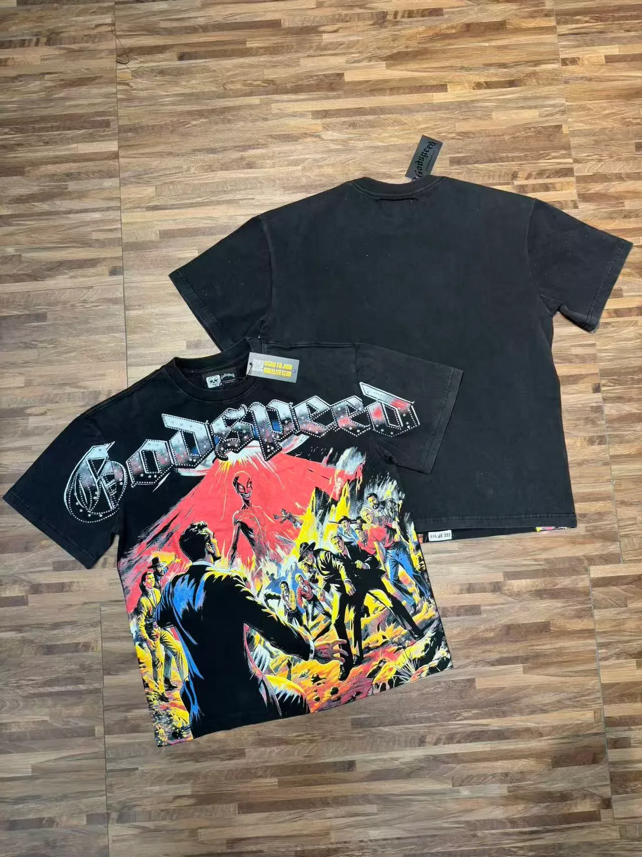 Godspeed Black Multicolor Oversized Fit Graphic Front Print T-Shirt 1