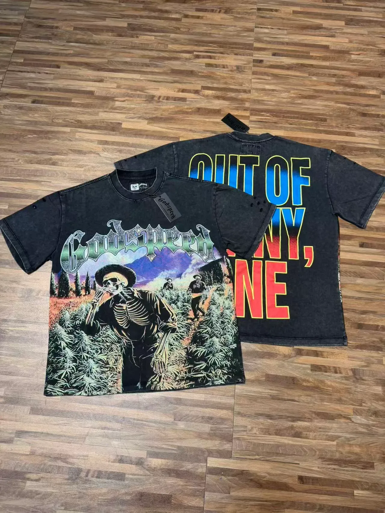 Godspeed Distressed Acid-Wash Graphic T-Shirt 2