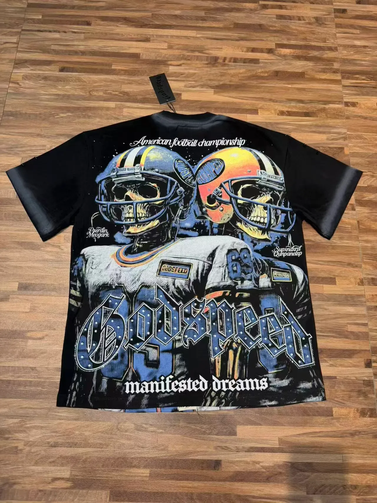 Godspeed Graphic Print Football Helmet Skeleton T-Shirt 5