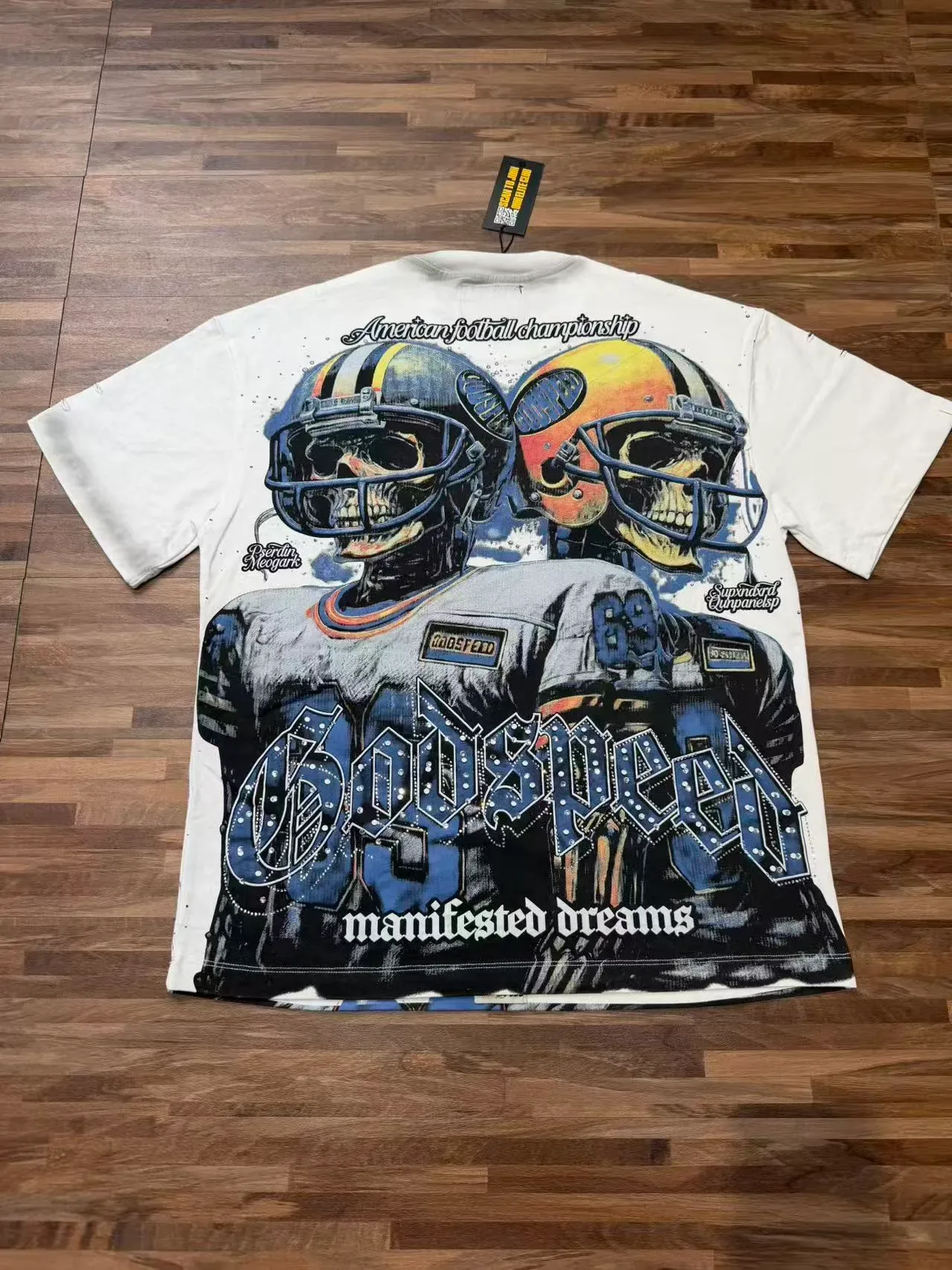Godspeed Graphic Print Football Helmet Skeleton T-Shirt 8