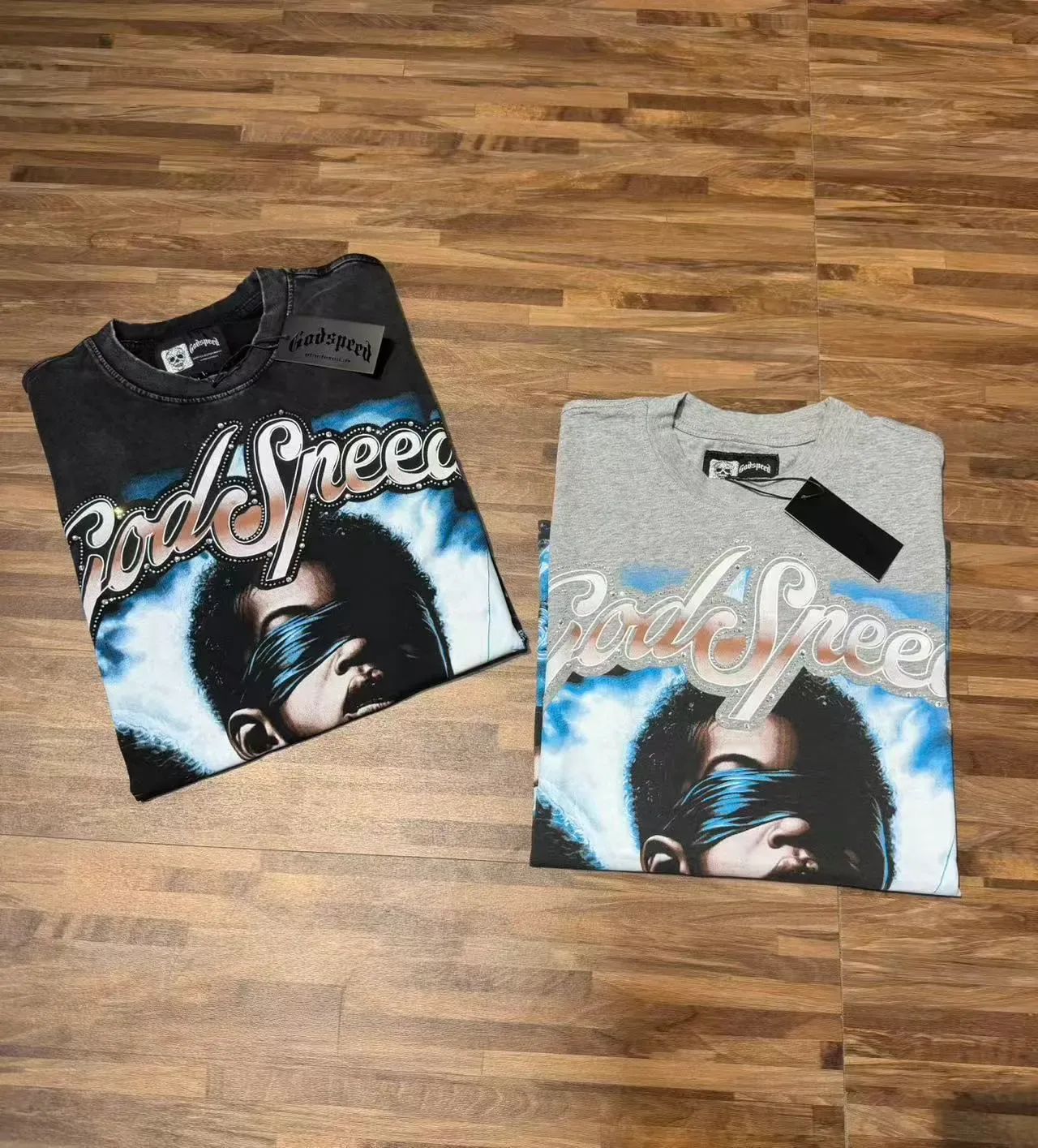 Godspeed Graphic Print Rhinestone Sleeve T-Shirt 2