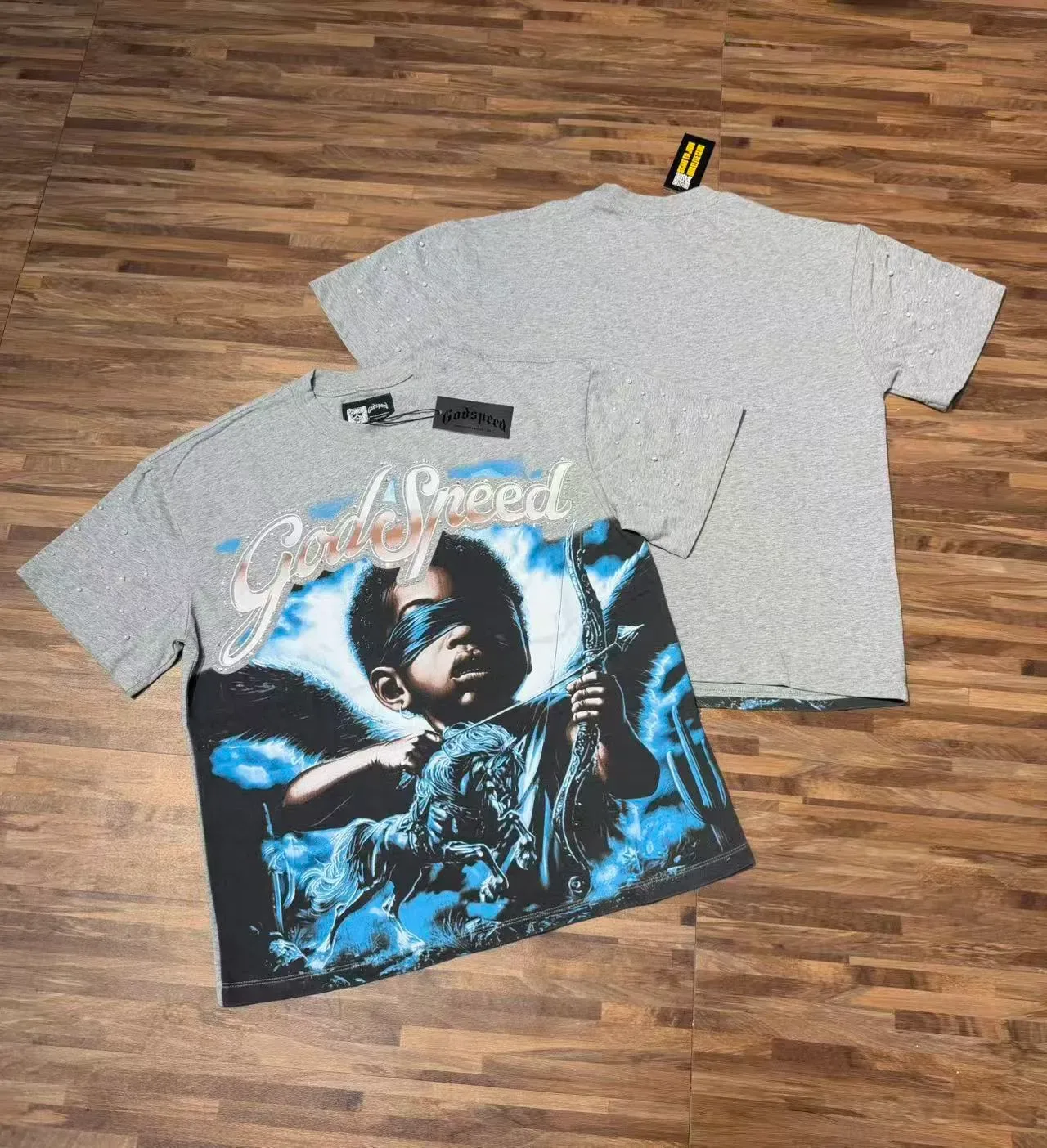 Godspeed Graphic Print Rhinestone Sleeve T-Shirt 3