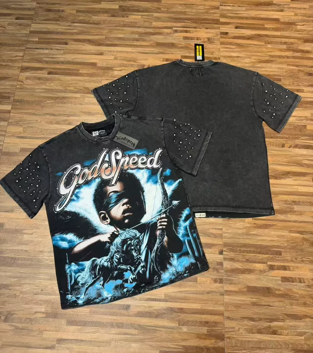 Godspeed Graphic Print Rhinestone Sleeve T-Shirt 6