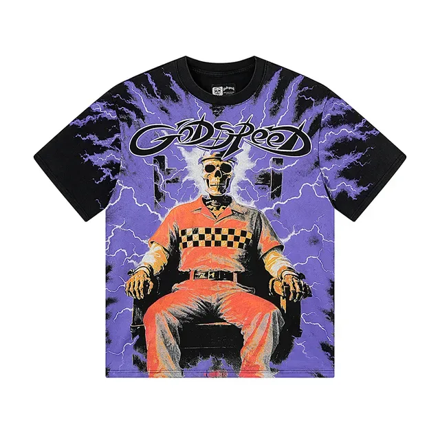 Godspeed Graphic Print Tie-Dye Skull Lightning T-Shirt 3