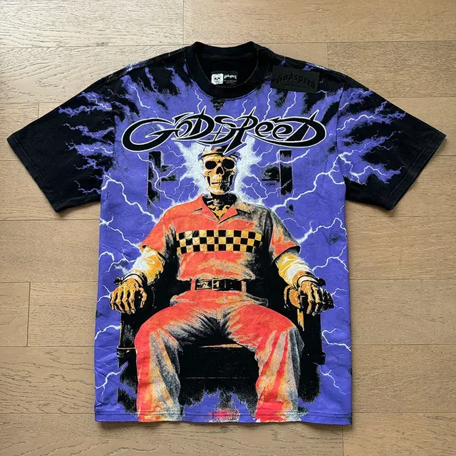 Godspeed Graphic Print Tie-Dye Skull Lightning T-Shirt 5