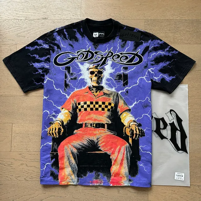 Godspeed Graphic Print Tie-Dye Skull Lightning T-Shirt 6