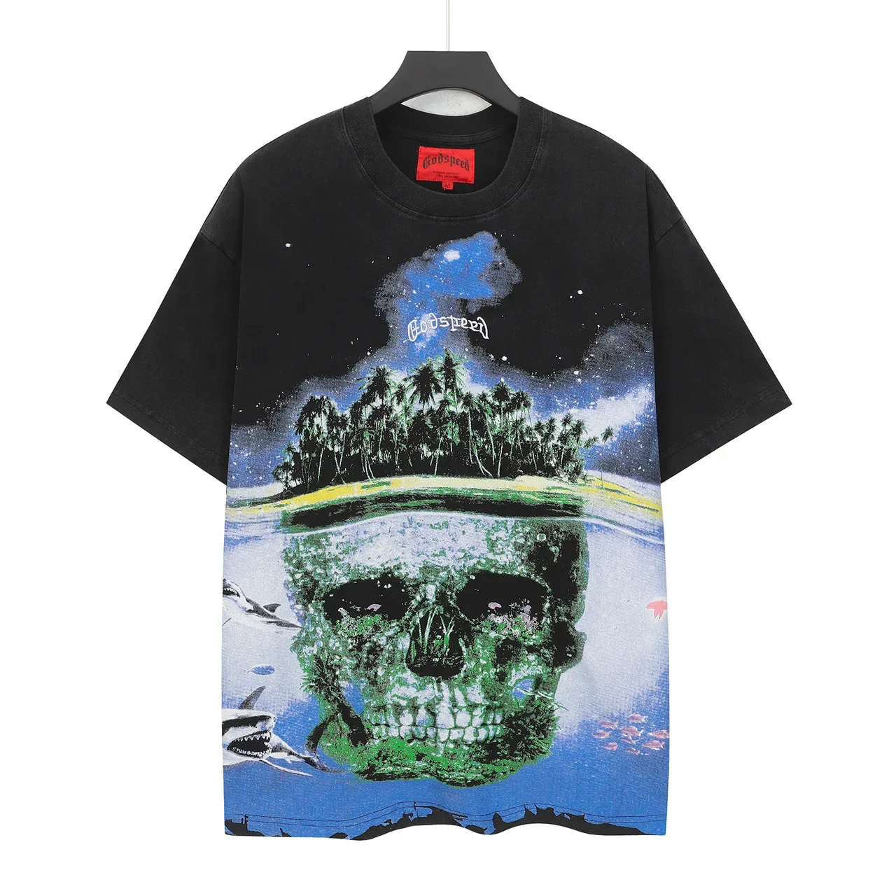 Godspeed Camiseta Negra Oversized con Estampado Gráfico 2