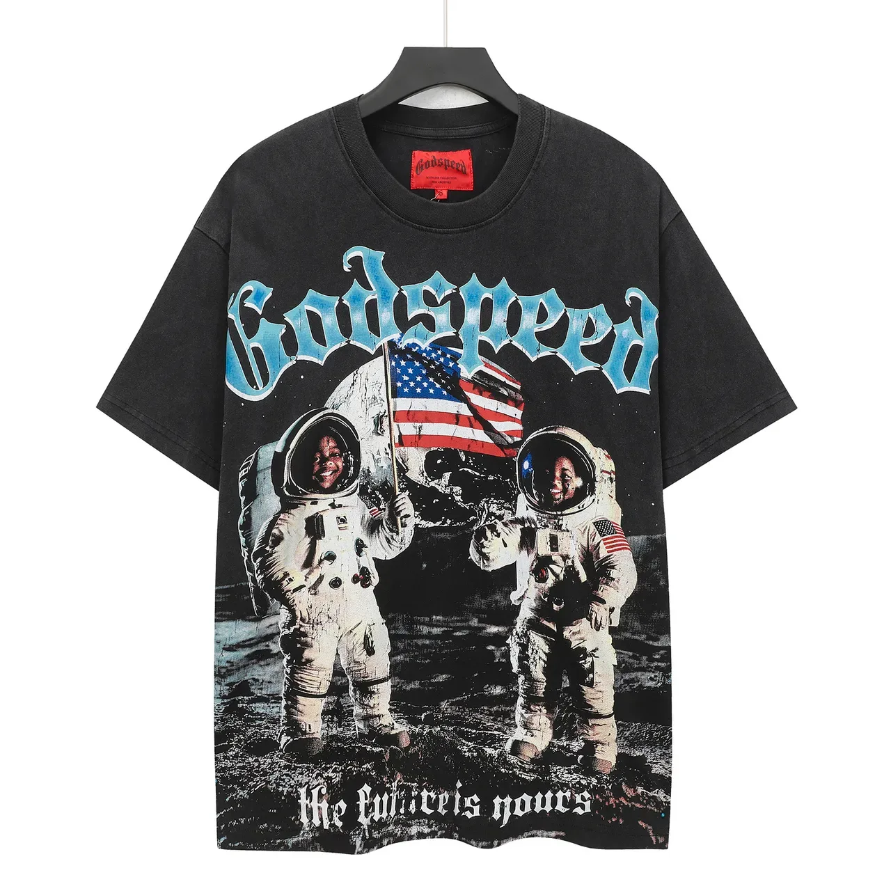 Godspeed Oversized Graphic Print Washed Black T-Shirt 2