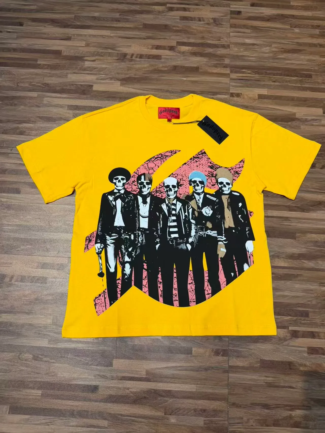 Godspeed Skeleton Band Graphic Yellow T-Shirt 2