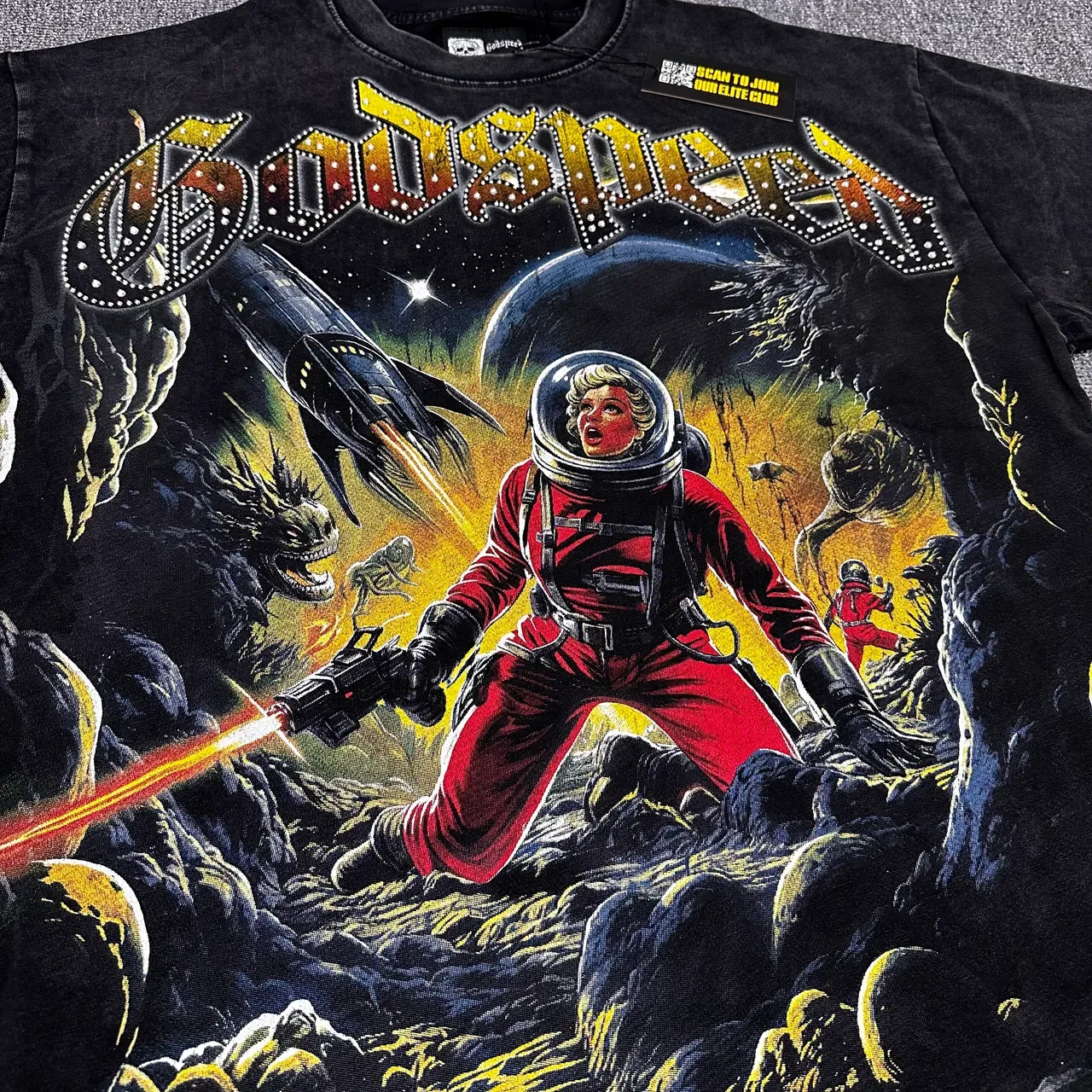 Godspeed Space Astronaut Graphic Black T-Shirt 2