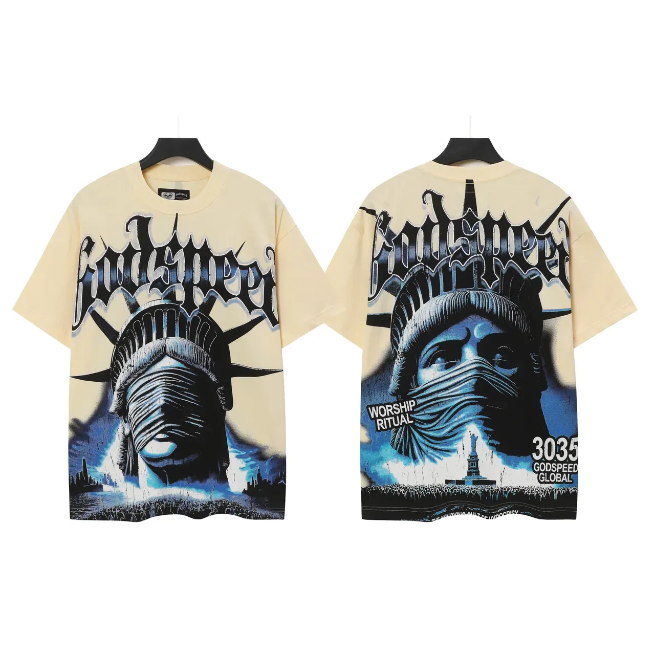 Godspeed Statue of Liberty Graphic Print Cream T-Shirt 4