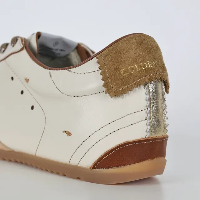 Golden Goose Superstar Bege Prata Couro Desgastado Logotipo Estrela Metálico Sneakers Lifestyle 4
