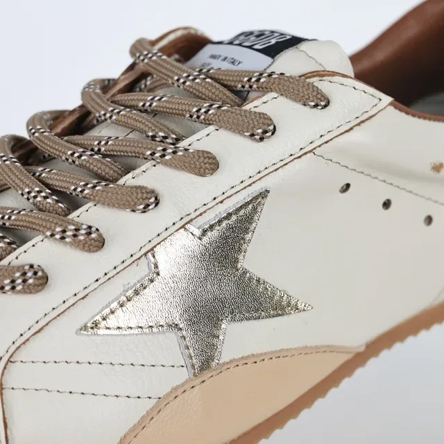 Golden Goose Superstar Bege Prata Couro Desgastado Logotipo Estrela Metálico Sneakers Lifestyle 6