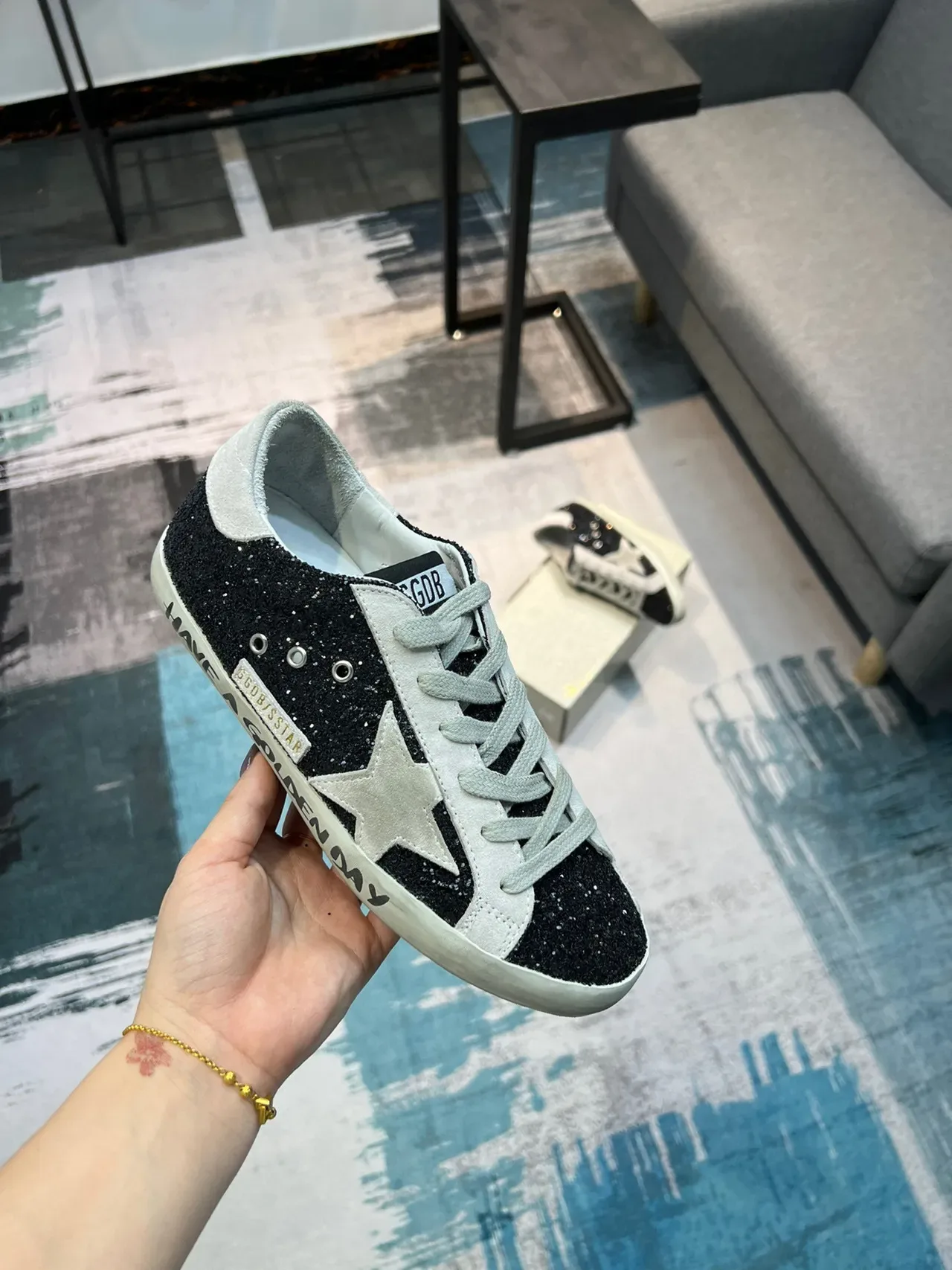 Golden Goose Superstar Black Glitter Star Lifestyle Sneakers 6