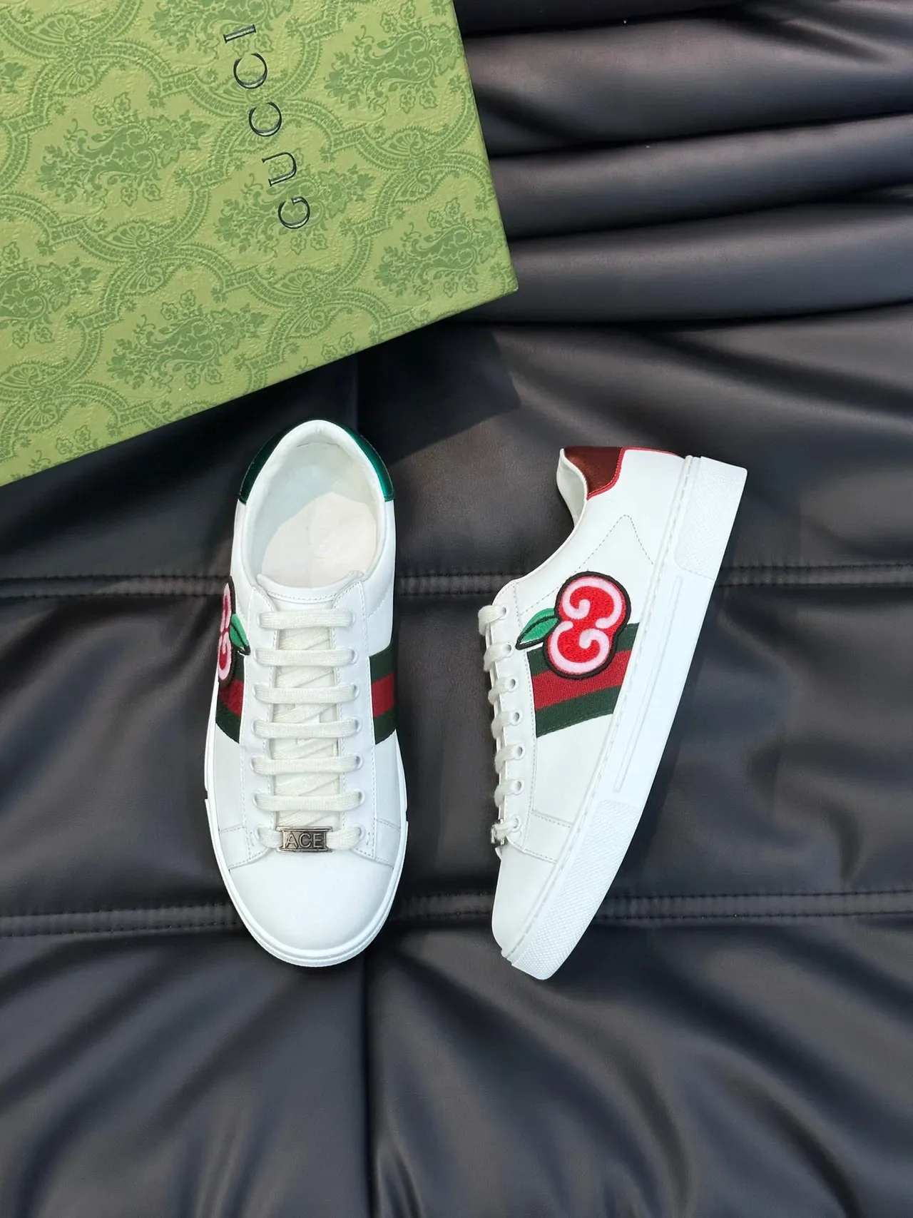 Gucci Ace Bordado Manzana Tênis Lifestyle Branco Verde Vermelho 3