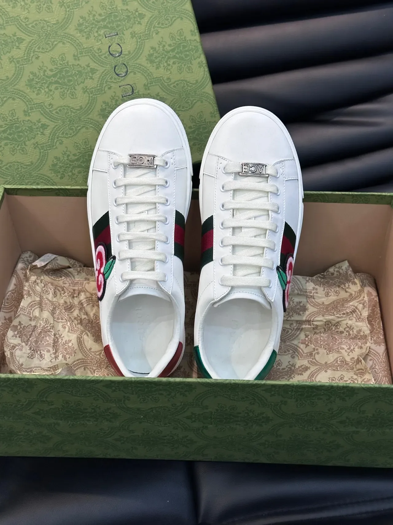 Gucci Ace Bordado Manzana Tênis Lifestyle Branco Verde Vermelho 5