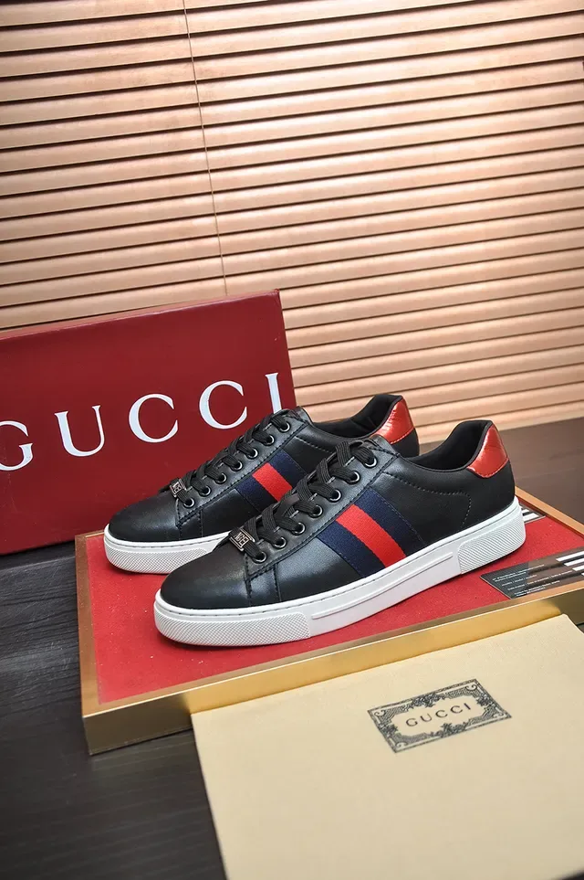 Gucci Ace Black Red Navy Web Stripe Lifestyle Sneakers 4