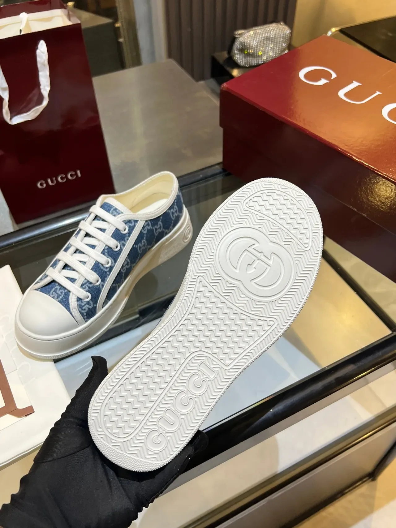 Gucci Ace GG Monogram Canvas Blue and White Lifestyle Sneakers 2