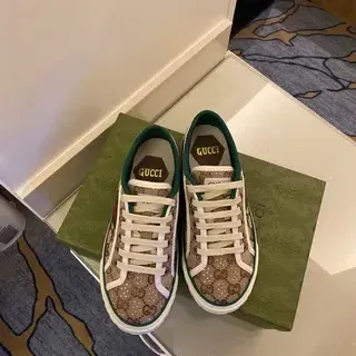 Gucci Ace GG Monogram Canvas Green-Trimmed Lifestyle Sneakers